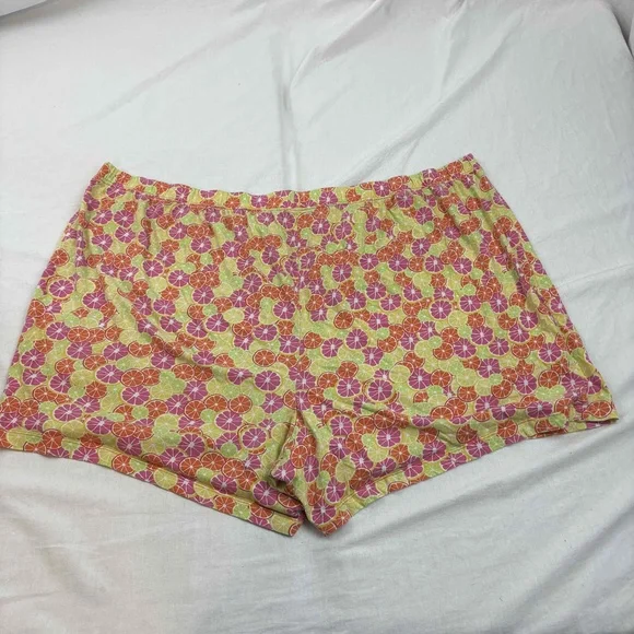 Catherines Womens Floral Pattern Elastic Waistband Shorts Yellow Pink 5X - Picture 2 of 5